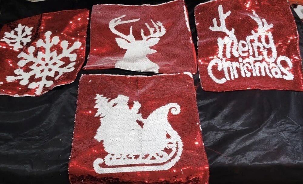 Christmas Decorations Pillow Covers 15 × 15Inch Set of 4 sequin changing red whi